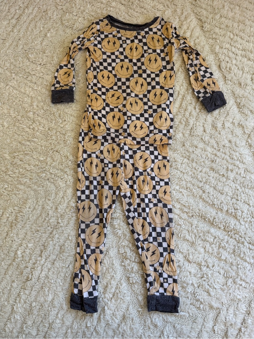 Little One Shop Checkered Lightning Smiley Face Two Piece Pajama Set